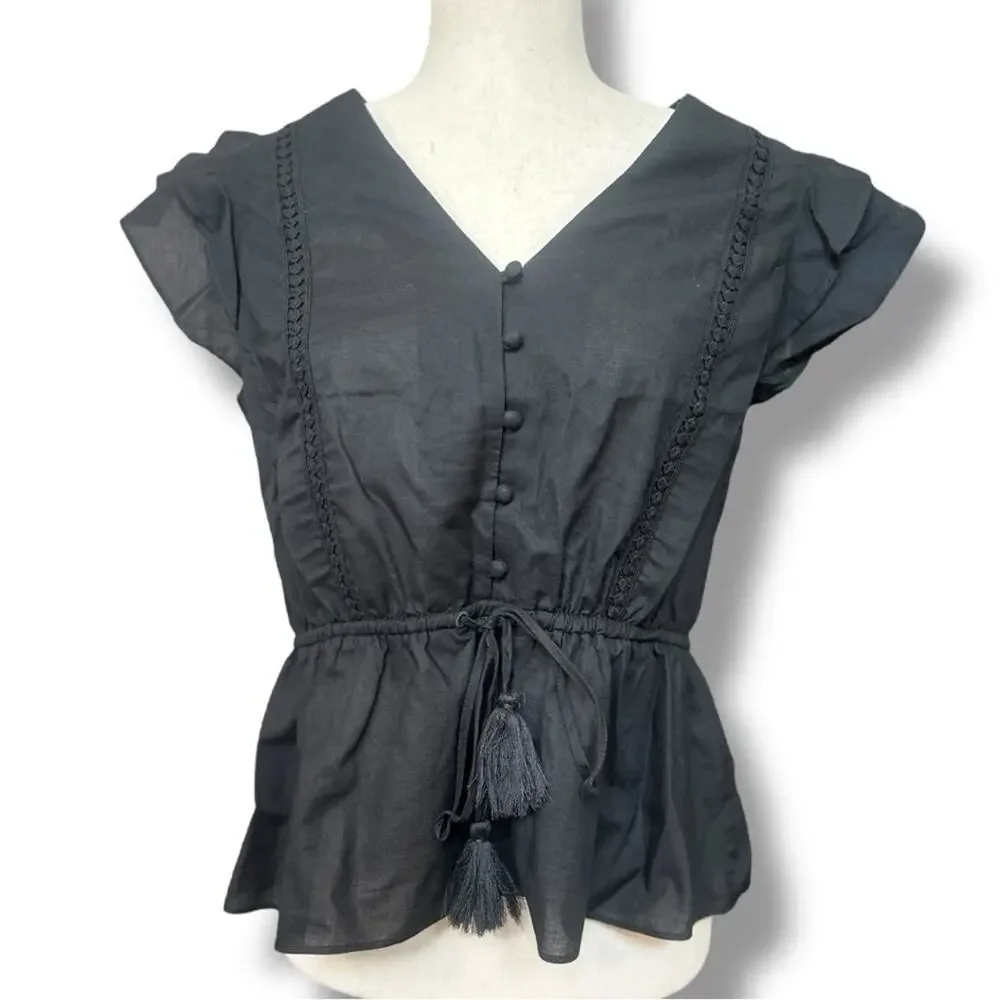 J.Crew - Women’s Black Flutter Sleeve Top Size Small